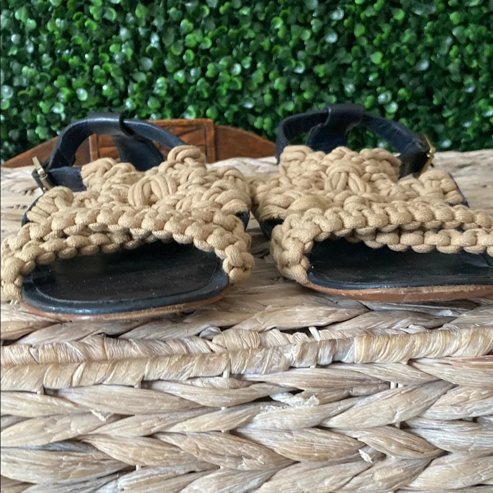 Tory Burch Black & Tan Macramé Rope Sandals